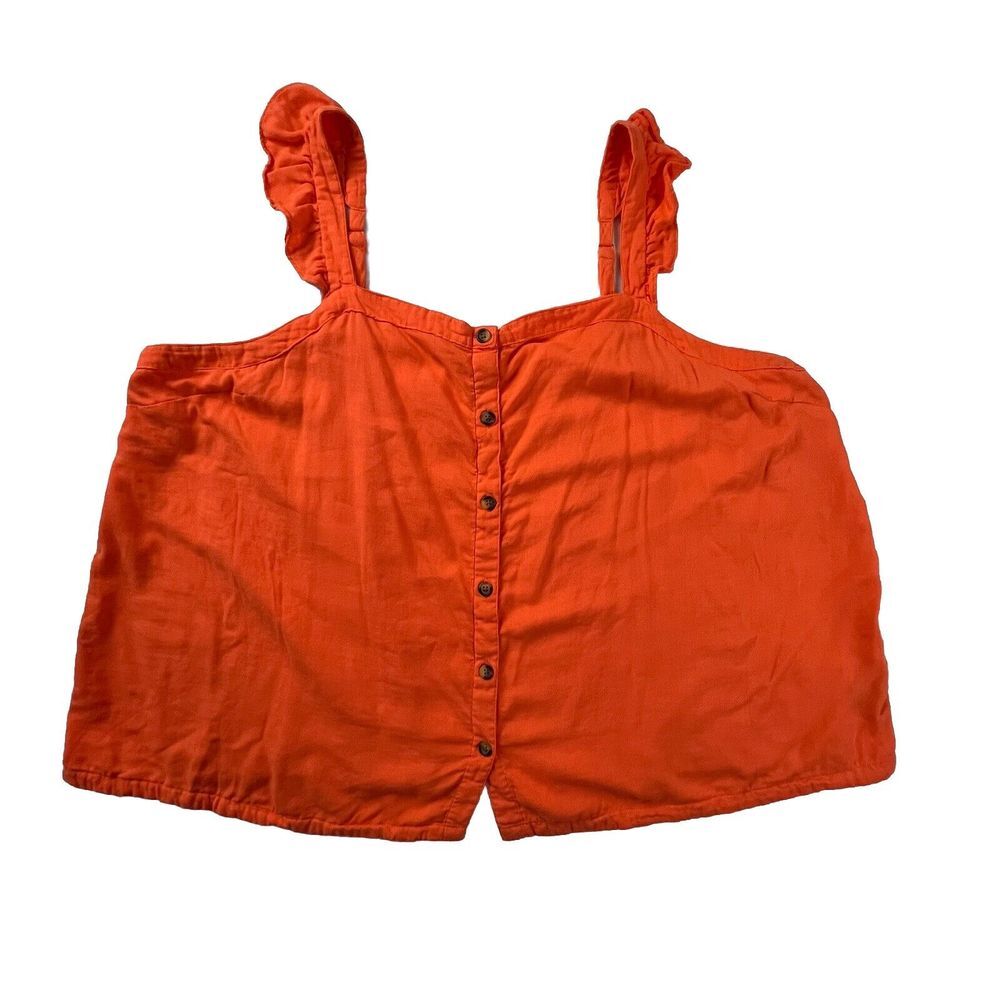 Torrid Camisole Womens 4 Orange Ruffle Strap Button Front Cotton Rayon Boho Top‎